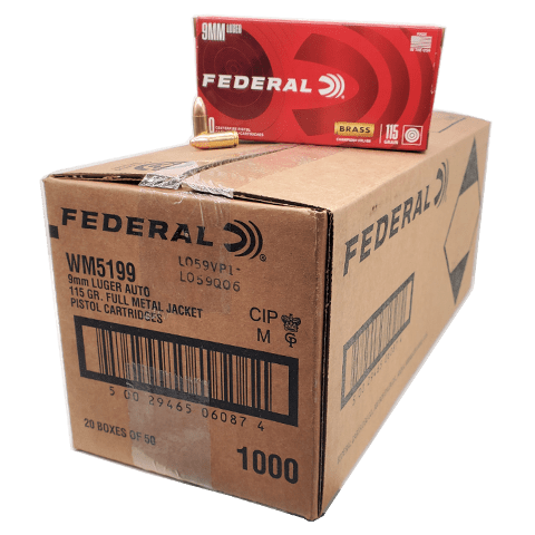 Federal Ammo, 9mm 115 Grain FMJ, 1000 Rounds