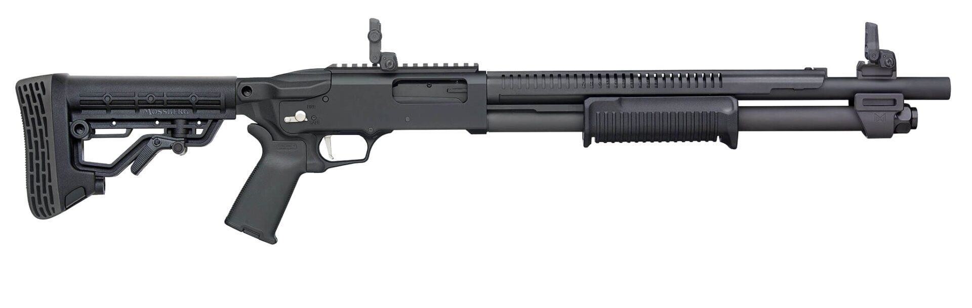 Mossberg 590R 18.5" Barrel, Rotary Safety, Mil-Spec Stock, MBUS Sights, 6+1 RD Magazine, 12GA